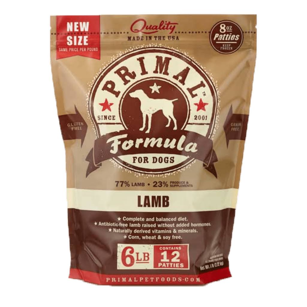Primal Raw Frozen Patties Lamb Formula Dog Food, 6-lb
