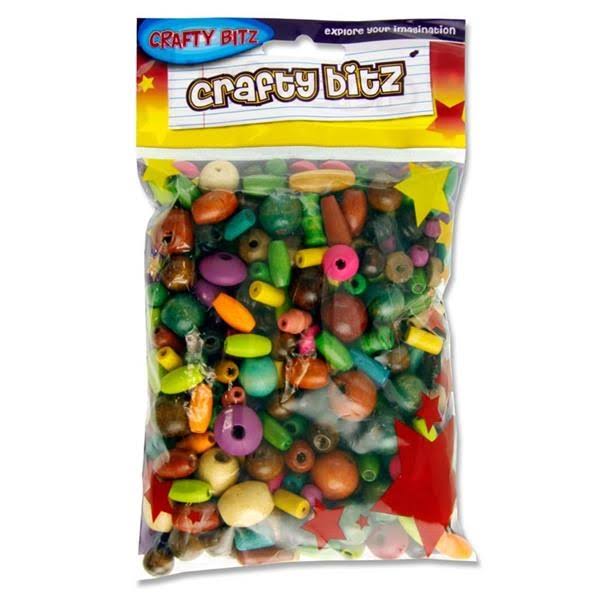Crafty Bitz 100g Pack Coloured Wooden Beads