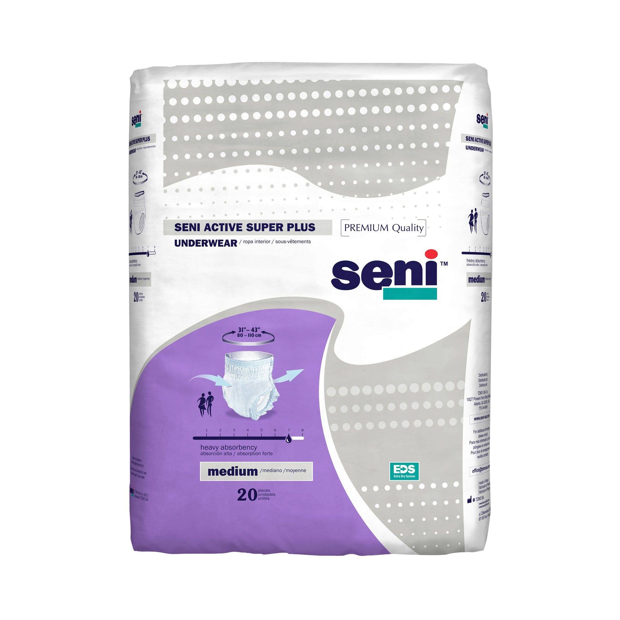 Seni S-ME20-AP1 Active Super Plus Disposable Underwear-Medium-20/Pack