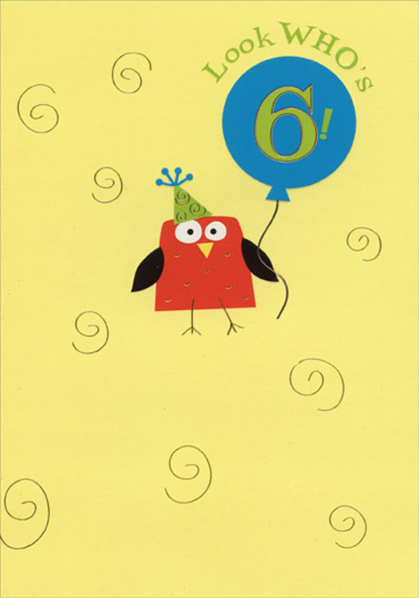 Designer Greetings Red Bird Holding Blue Balloon Age 6 / 6th Birthday Card for Boy | Party Decorations & Supplies