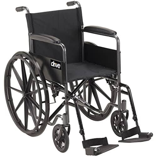 Drive Medical Silver Sport 1 Wheelchair - with Full Arms and Swing away Removable Footrest, Black