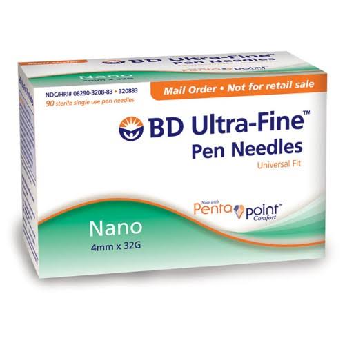 Bd Ultra-fine Nano Pen Needles 4mm X 32g 532” X 0.23mm Box Of 90