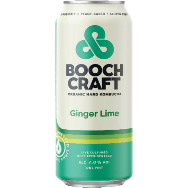 Boochcraft Hard Kombucha, Organic, Ginger Lime - one pint