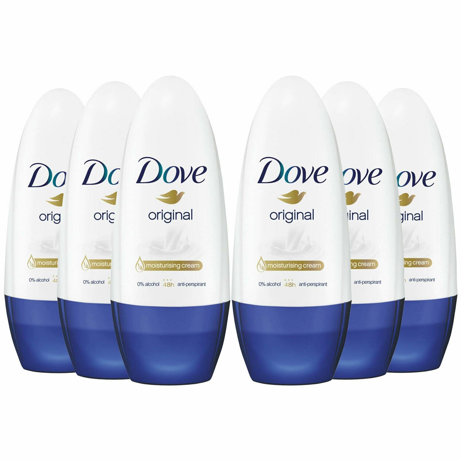 Dove Original Antiperspirant Roll on 50ml - Pack of 6