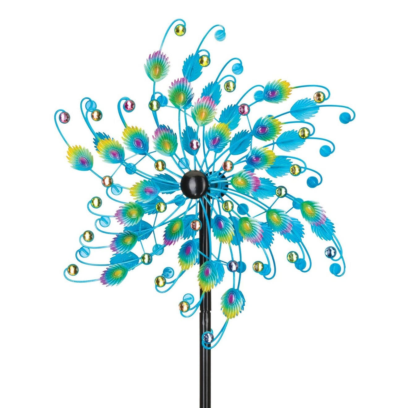 24 Rotating Wind Spinner - Jeweled Peacock - 24"x9.5"x72" - Blue - Metal