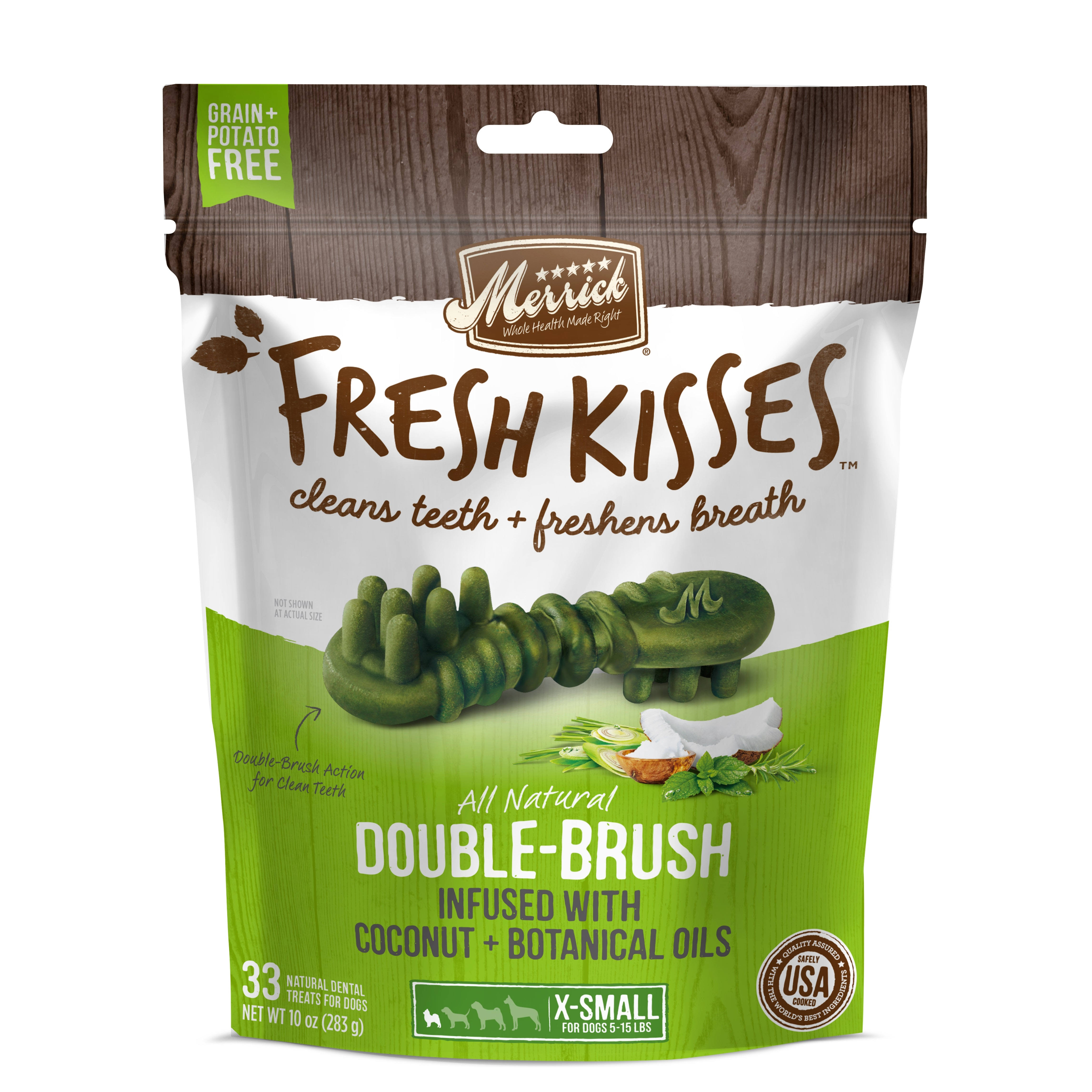 Merrick Fresh Kisses Dental Treats, for Dogs, 5-15 lbs, Coconut + Botanical Oils, Double-Brush, X-Small - 20 treats, 6 oz