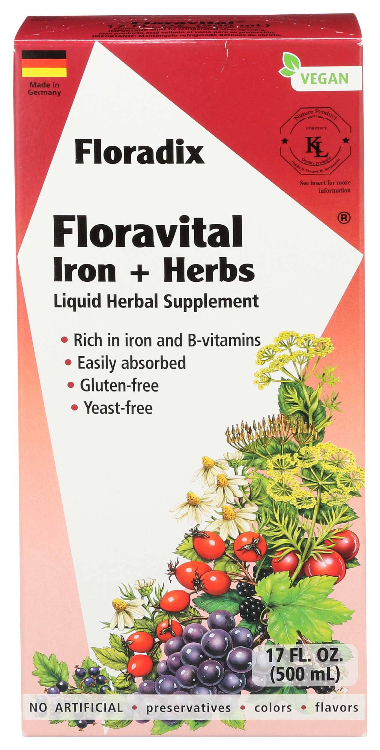 Floradix Floravital Iron + Herbs Vegan Liquid - 17 fl. oz.