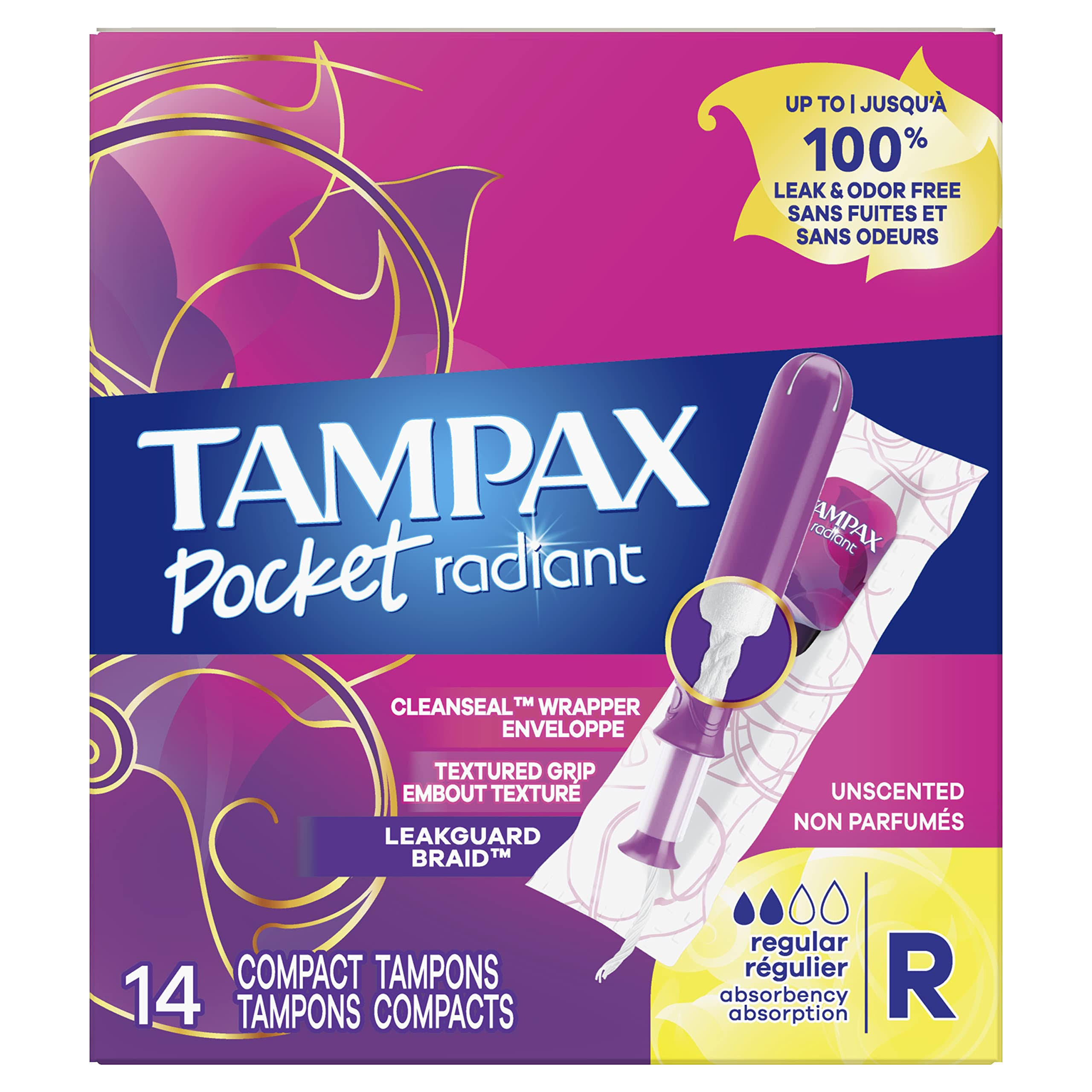 Tampax Pocket Radiant Compact Tampons Regular Absorbency Unscented