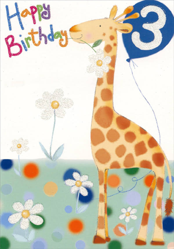 Designer Greetings Giraffe with Flowers and Balloon Age 3 / 3rd Birthday Card for Boy | Party Decorations & Supplies
