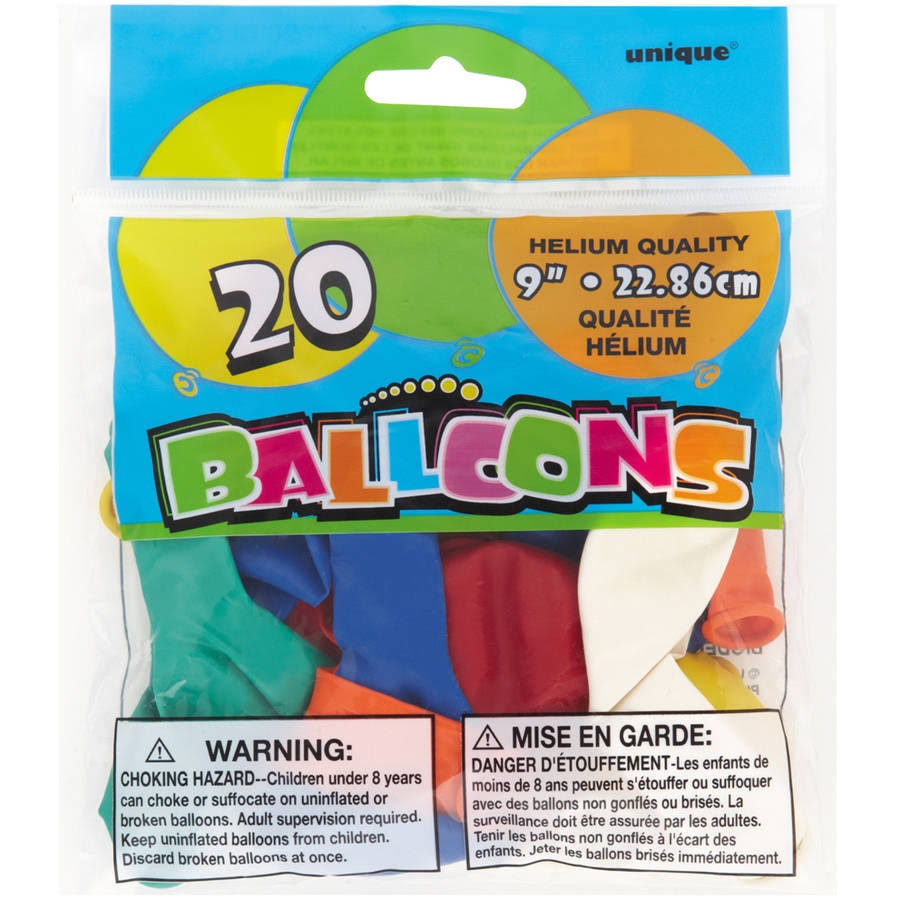 Unique Industries Latex Balloons - Assorted, 9in, 20pcs