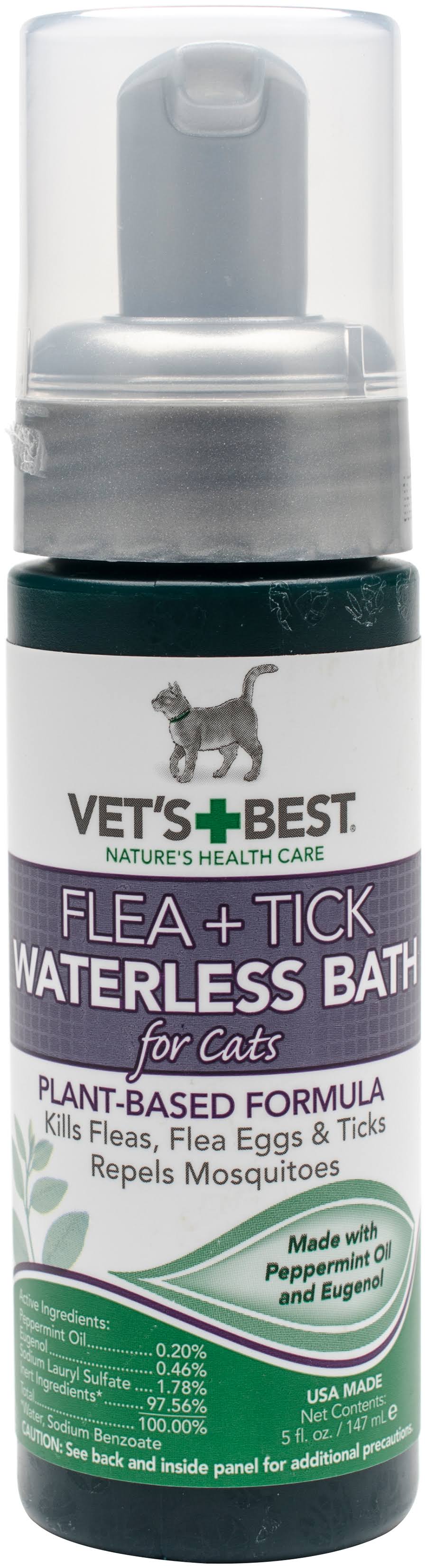 Vet's Best Natural Flea and Tick Waterless Bath Foam - for Cats, 5oz