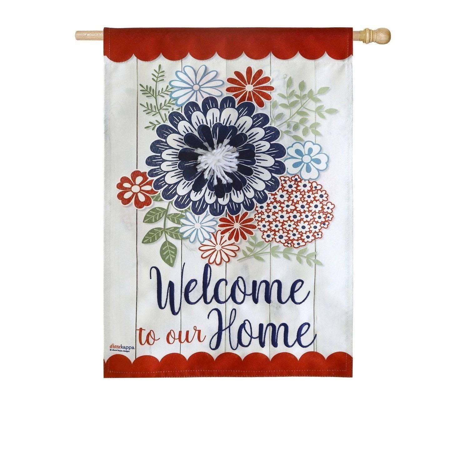 Evergreen 28 in. x 44 in. Americana Floral Linen House Flag