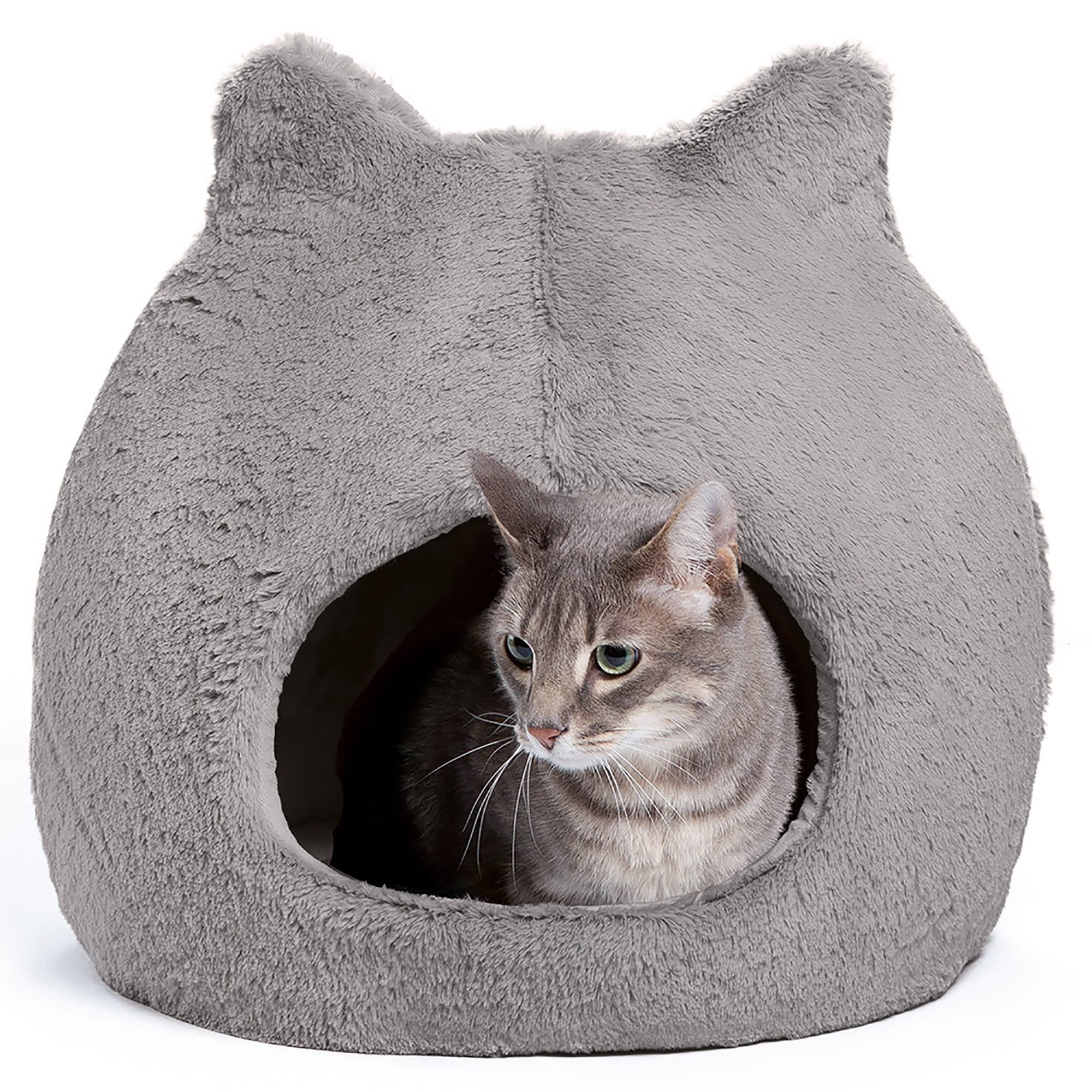 Best Friends by Sheri Meow Hut Fur Pet Cat Bed, Standard, Gray