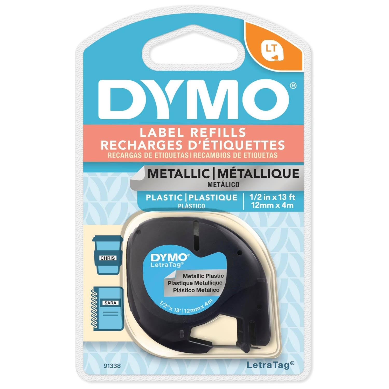 Dymo Letratag Metallic Label Tape - Black, 12mm