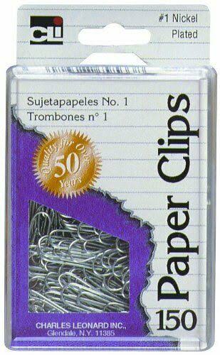 Charles Leonard Nickel Plated Paper Clips - #1, 150ct