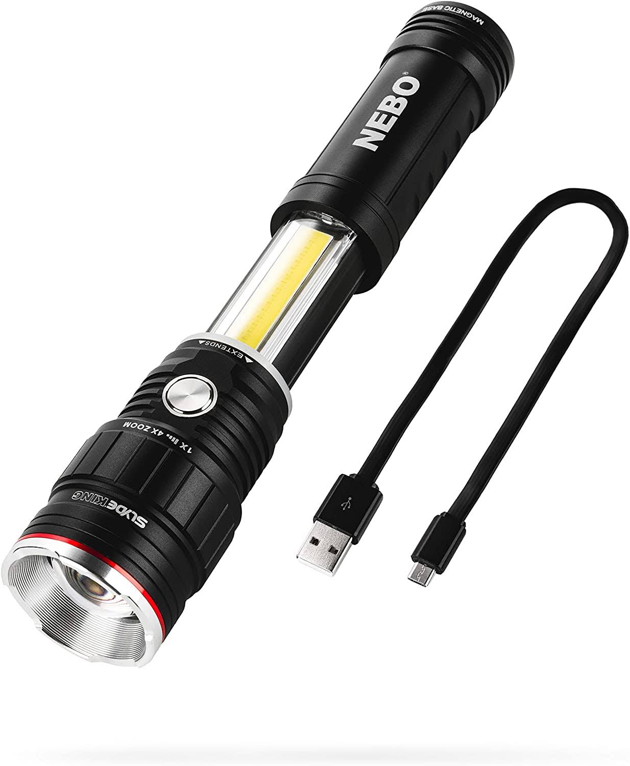 Nebo Slyde 500 Lumen Rechargeable Flashlight Work Light White and Red Light Mode and Red Flashing Light Mode