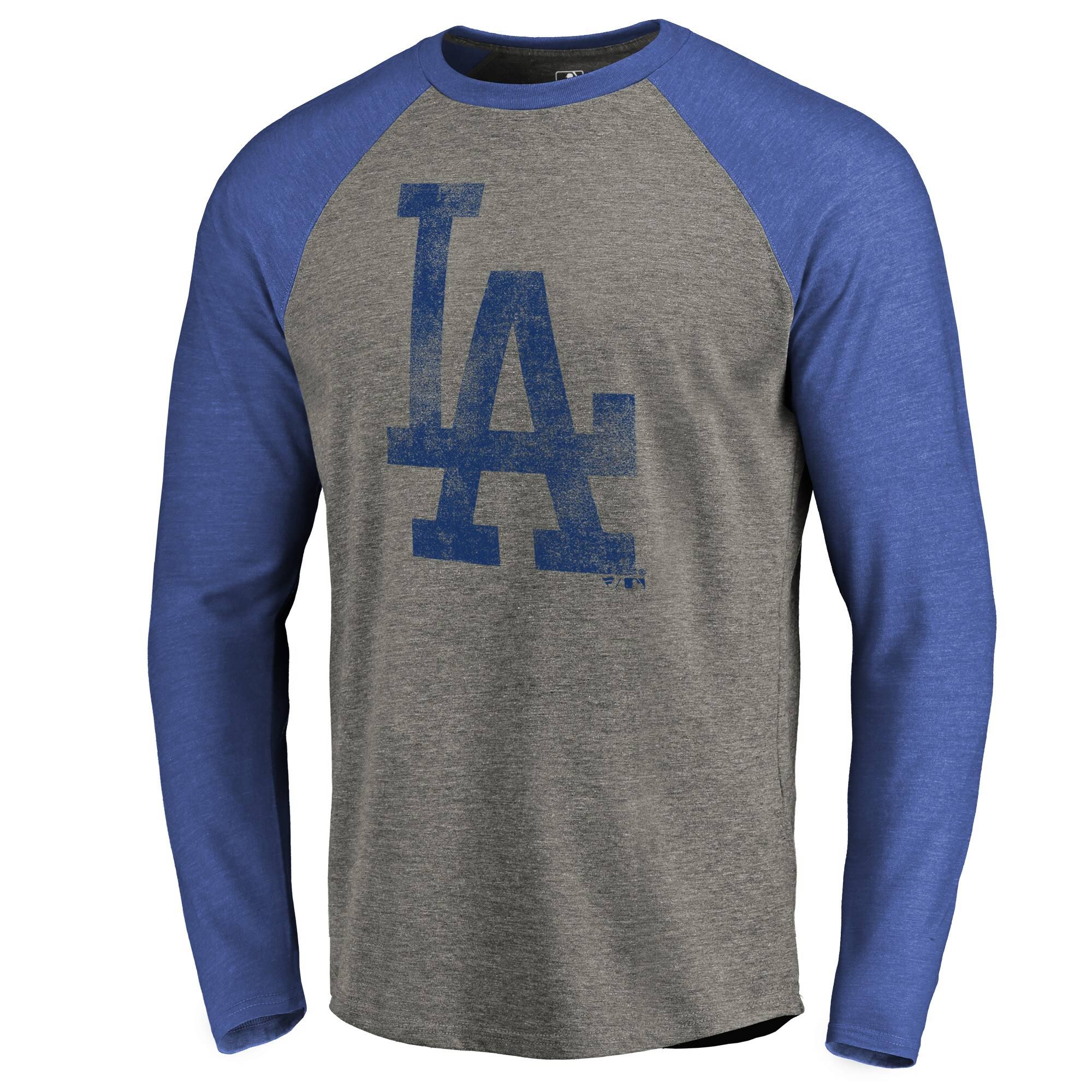 Los Angeles Dodgers Fanatics Branded Distressed Team Big & Tall Long Sleeve Tri-Blend Raglan T-Shirt - Gray/Royal
