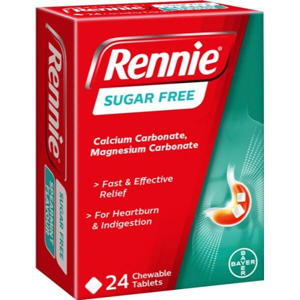 Rennie Indigestion and Heartburn Relief Tablets - Sugar Free, Chewable, 24 Tablets