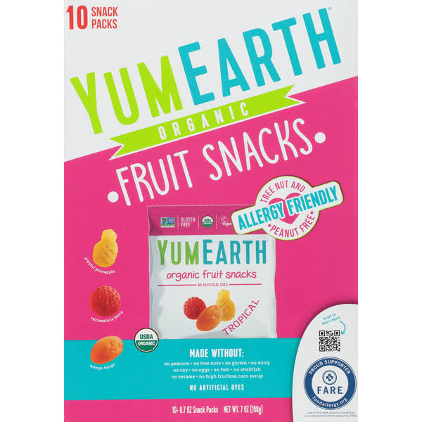Yumearth Fruit Snacks, Organic, Tropical, Snack Pack - 10 pack, 0.7 oz snack packs