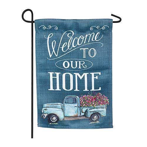 Evergreen Floral Truck Welcome Double-Sided Garden Flag