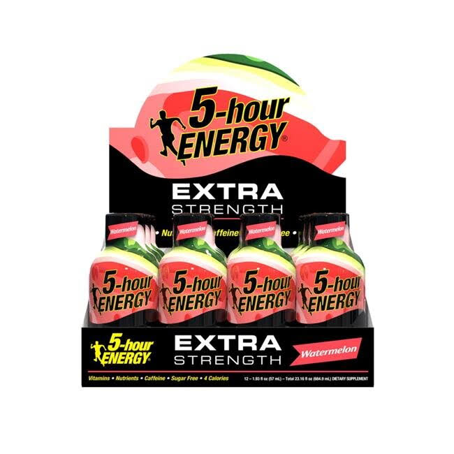 5-Hour Energy 9074185 1.93 oz 5-Hour Energy Extra Strength Sugar Free Watermelon Energy Shot - Pack of 12