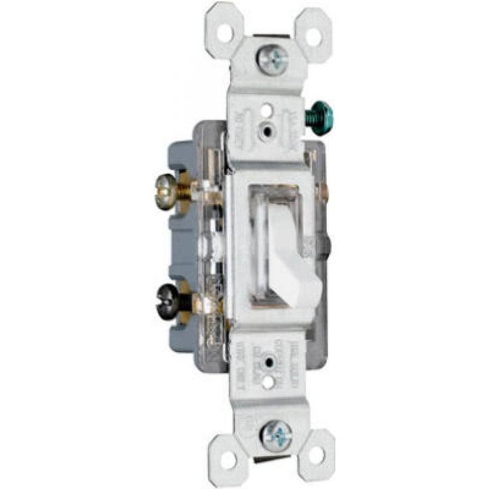 Legrand Pass and Seymour Three Way Lighted Toggle Switch - 15A, 120V, White