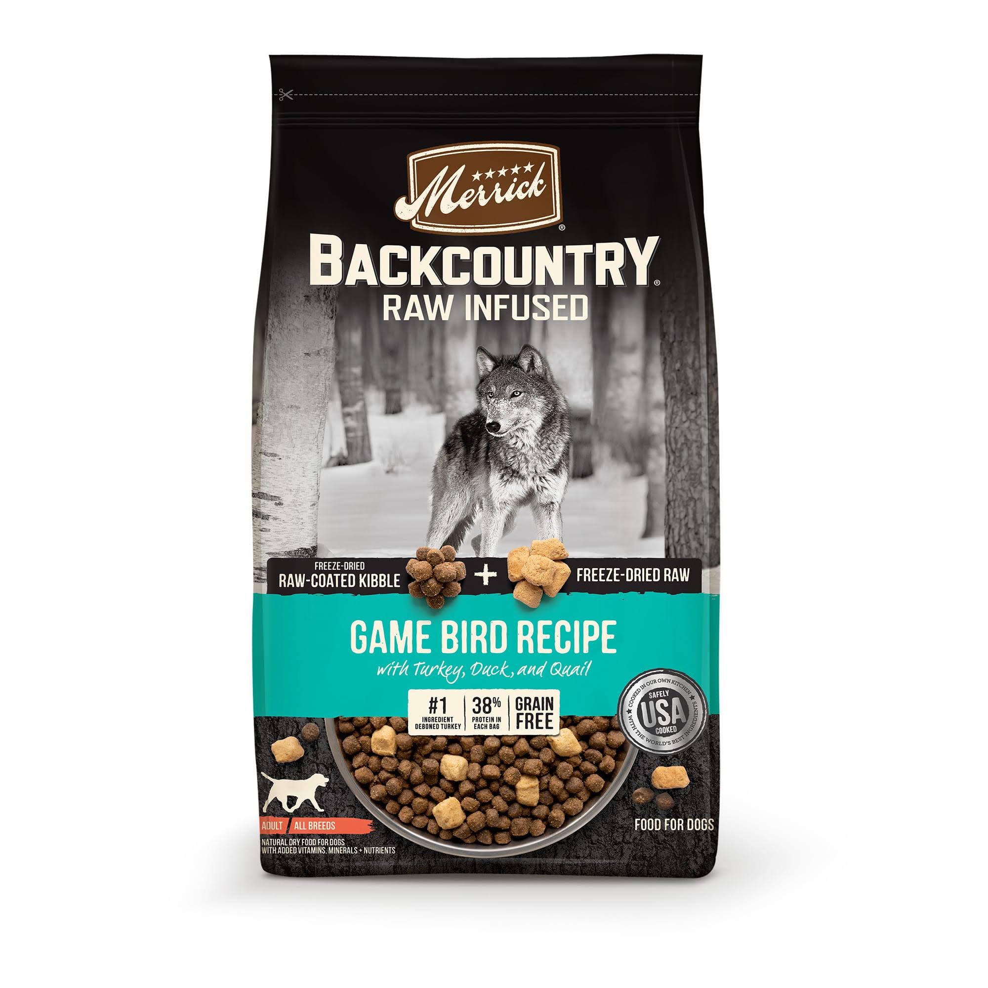 Merrick Backcountry Freeze-Dried Raw Infused Grain-Free Game Bird Recipe With Turkey, Duck, & Quail Dry Dog Food 20 LB