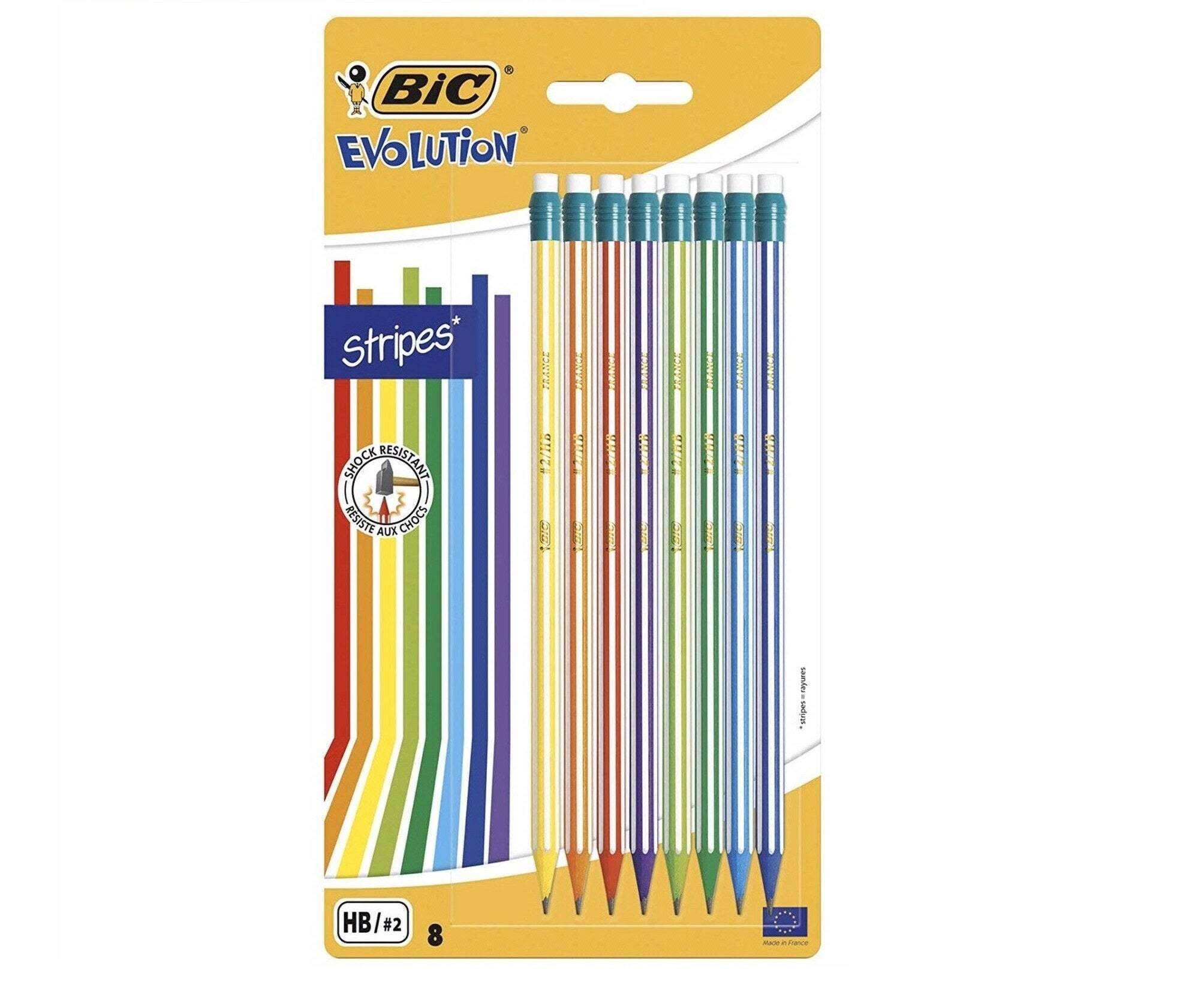 Bic Evolution Stripes with Eraser Pack of 8