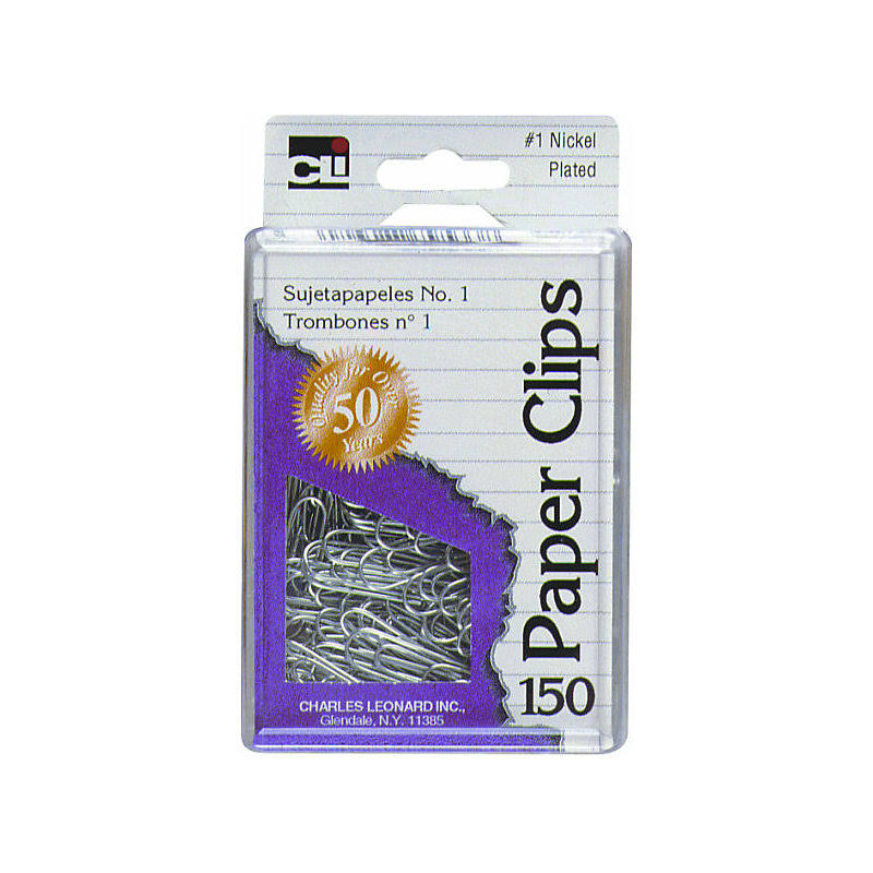 Charles Leonard Nickel Plated Paper Clips - #1, 150ct