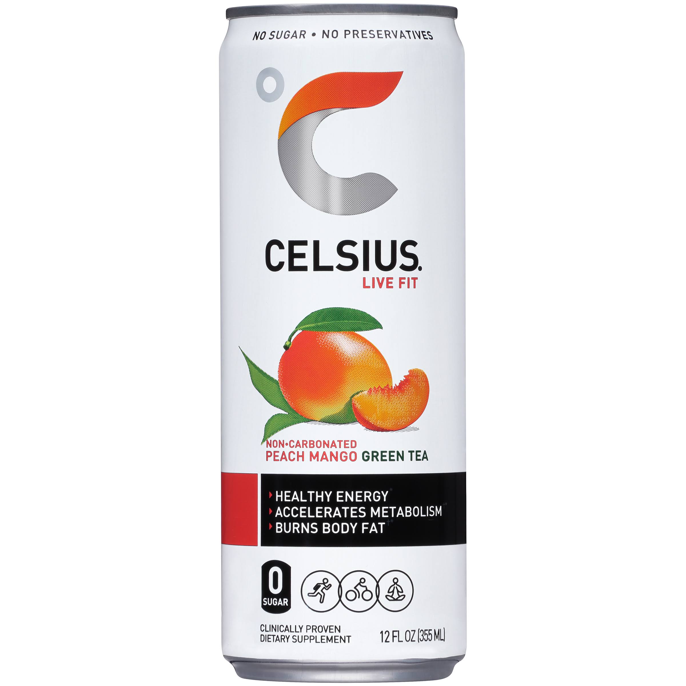 Celsius Live Fit Green Tea, Peach Mango, Non-Carbonated - 12 fl oz