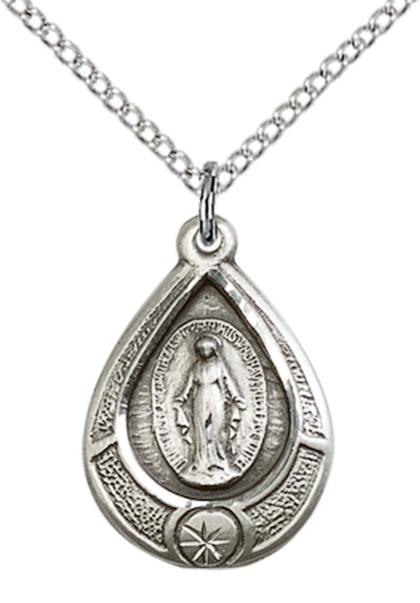 Sterling Silver Miraculous Pendant 3/4 x 1/2 Inch with 18 Inch Chainm