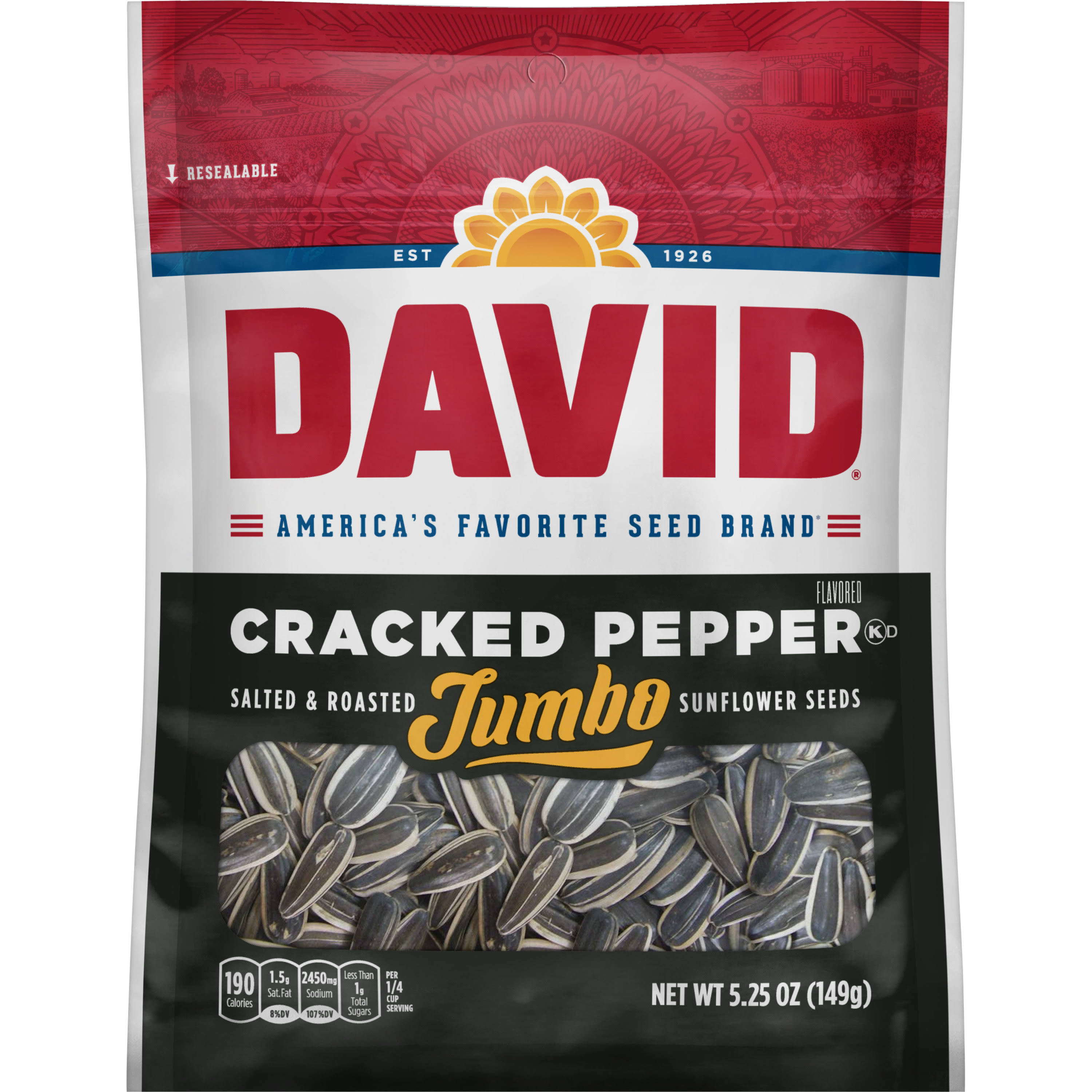 David Jumbo Roasted & Salted Sunflower Seeds - 149g, Cracked Pepper