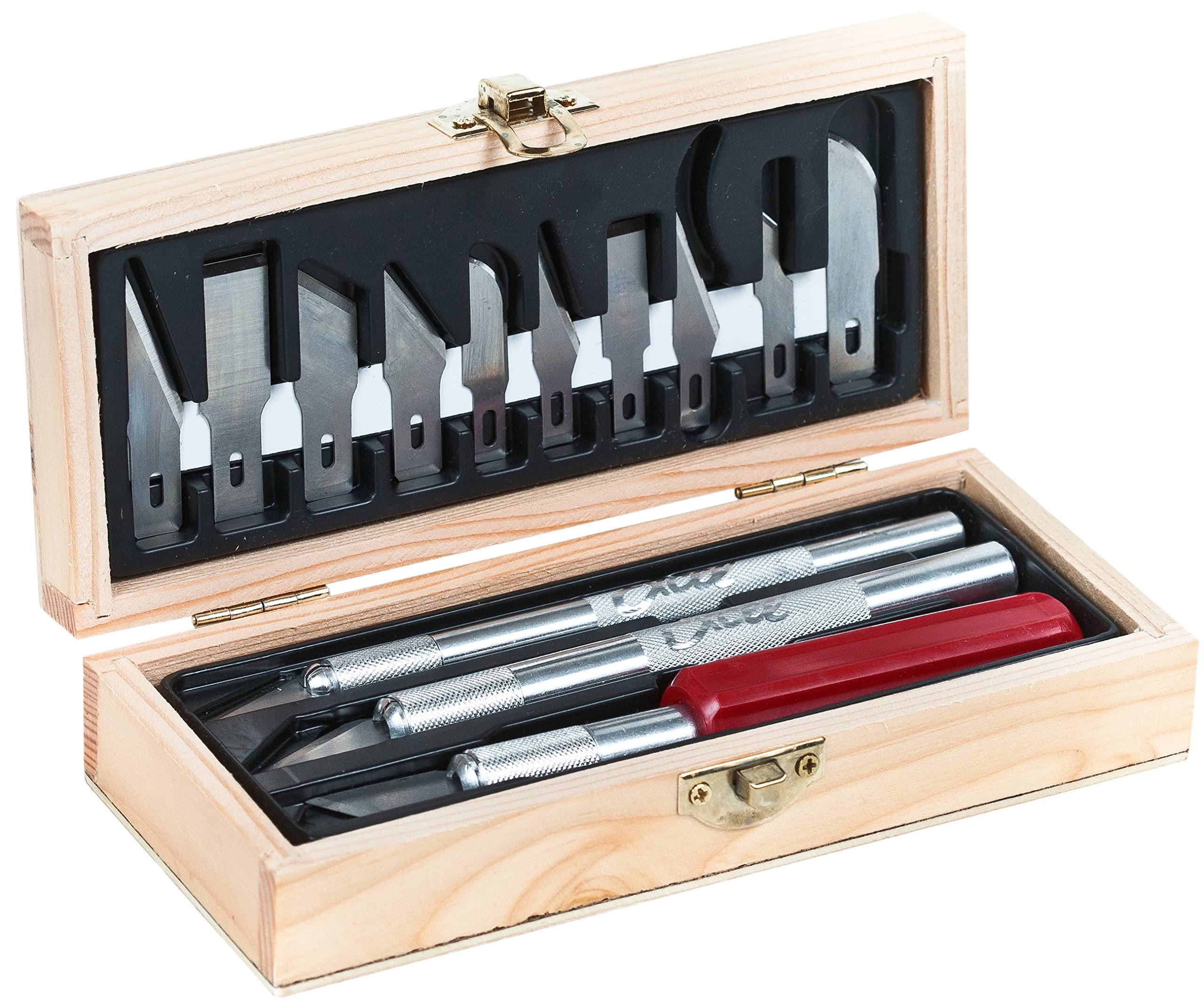 Excel Blades Hobby Knife Set - 13 Assorted Blades, Wooden Chest