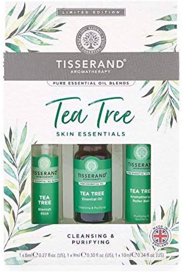 Tisserand Aromatherapy Tea Tree Skin Essentials Kit : Pure Essential Oil 9ml, Roller Ball 10ml & Blemish Stick, 27 ml