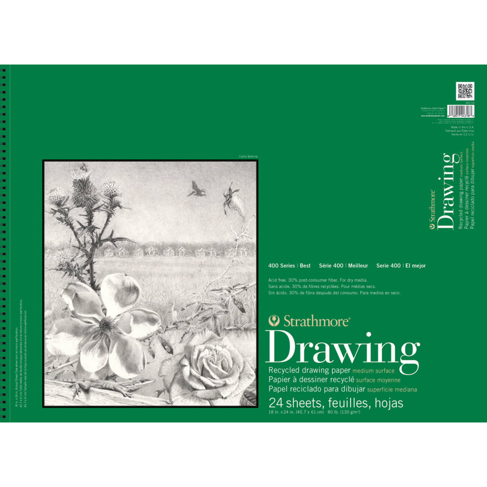 Strathmore Recycled Drawing Spiral Paper Pad - 18" x 24", 24 Sheets