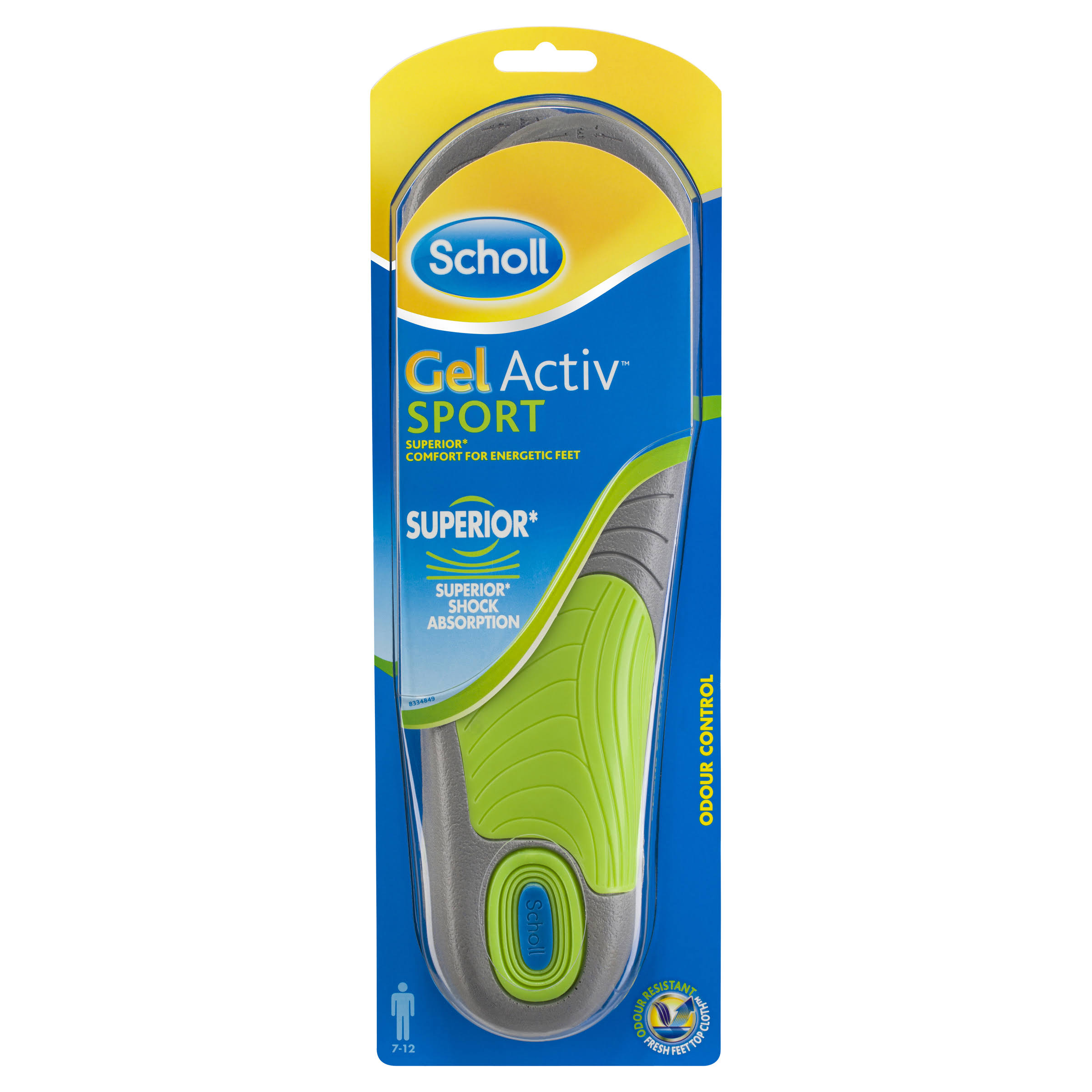 Scholl Men's Gel Activ Sport Insoles - Blue, Yellow and White