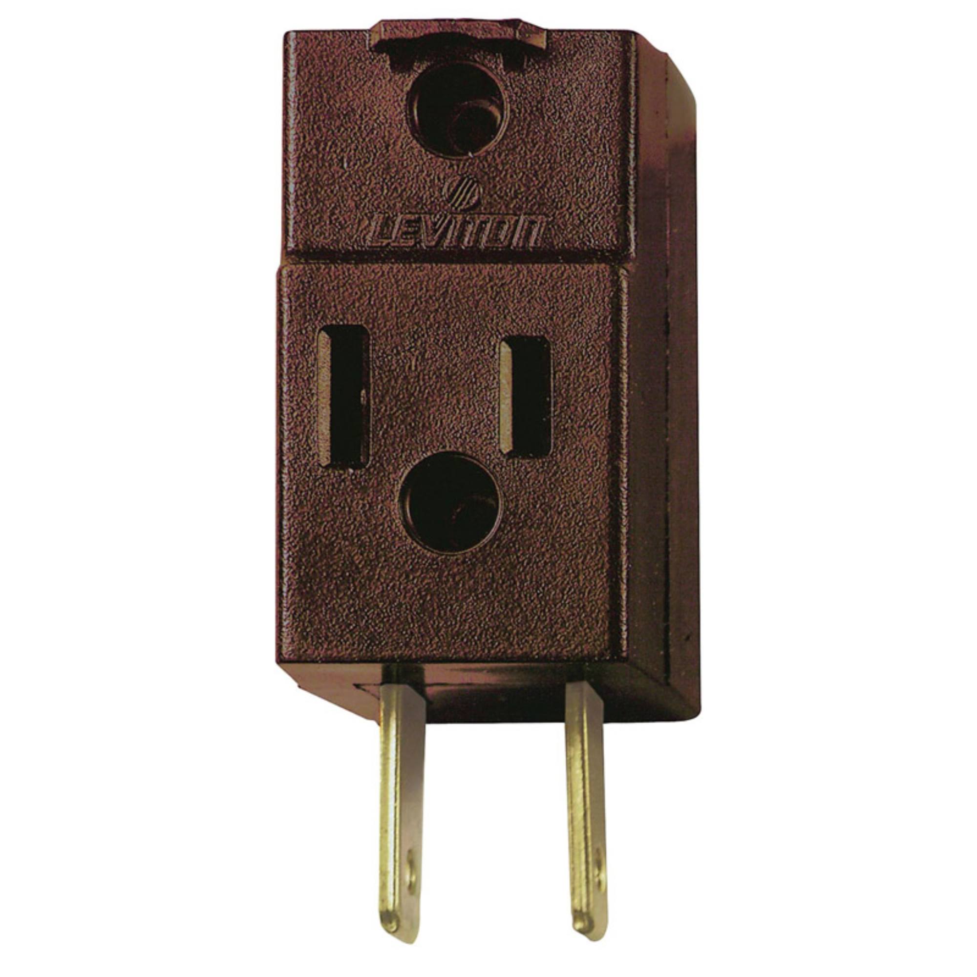 Leviton 000-00531-000 Non-Grounded Outlet Cube Adapter, 15 A, 2-pole, 3-outlet, Brown