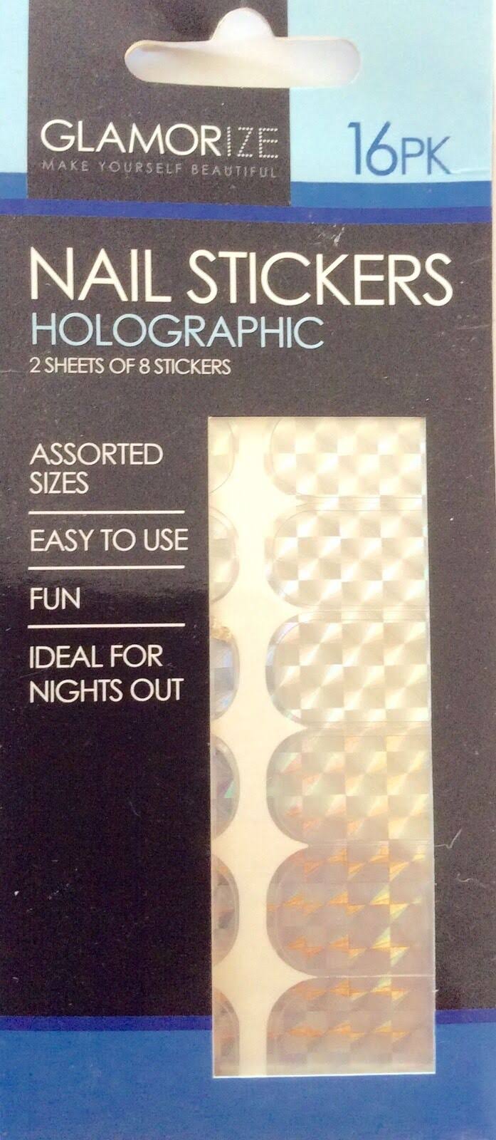 Glamorize Holographic Assorted Size Nail Stickers x 16 Easy to Use Fun for A Night Out