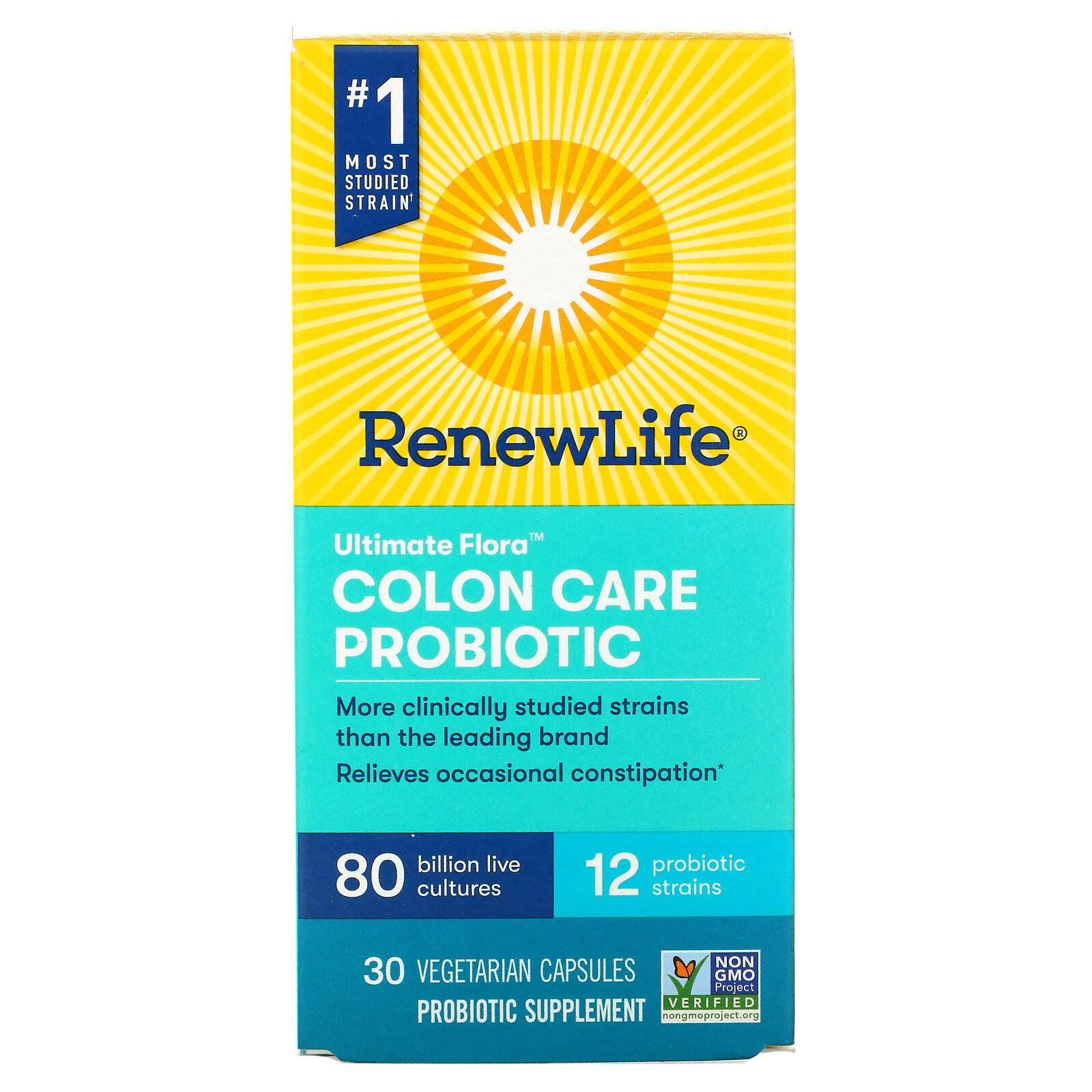 Renew Life, Ultimate Flora, Colon Care Probiotic, 80 Billion Live Cultures, 30
