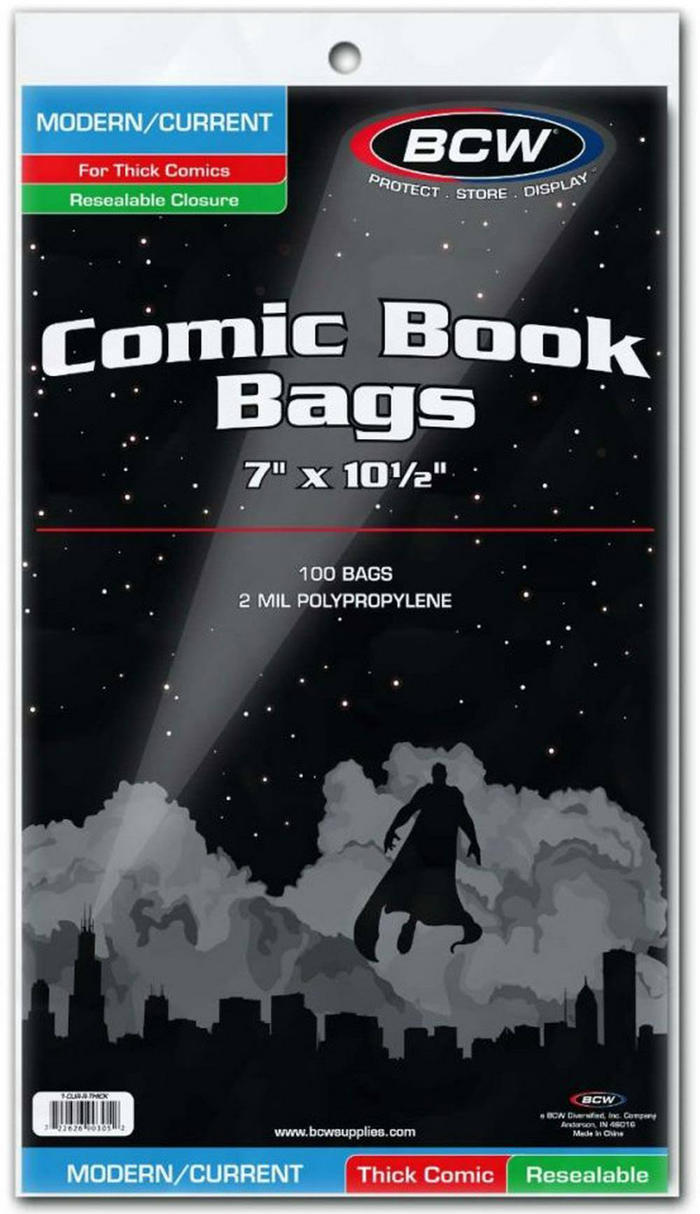 BCW Comic Book Bags Resealable Modern Current Thick 100 Bags Per Pack #39161