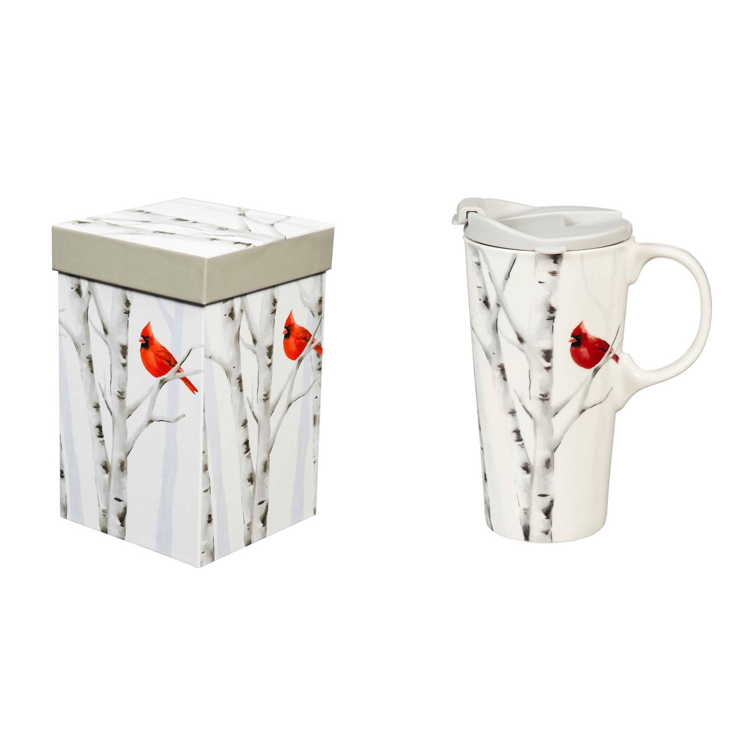 Cypress Ceramic Travel Cup, 17 oz. ,w/box, Perching Cardinal