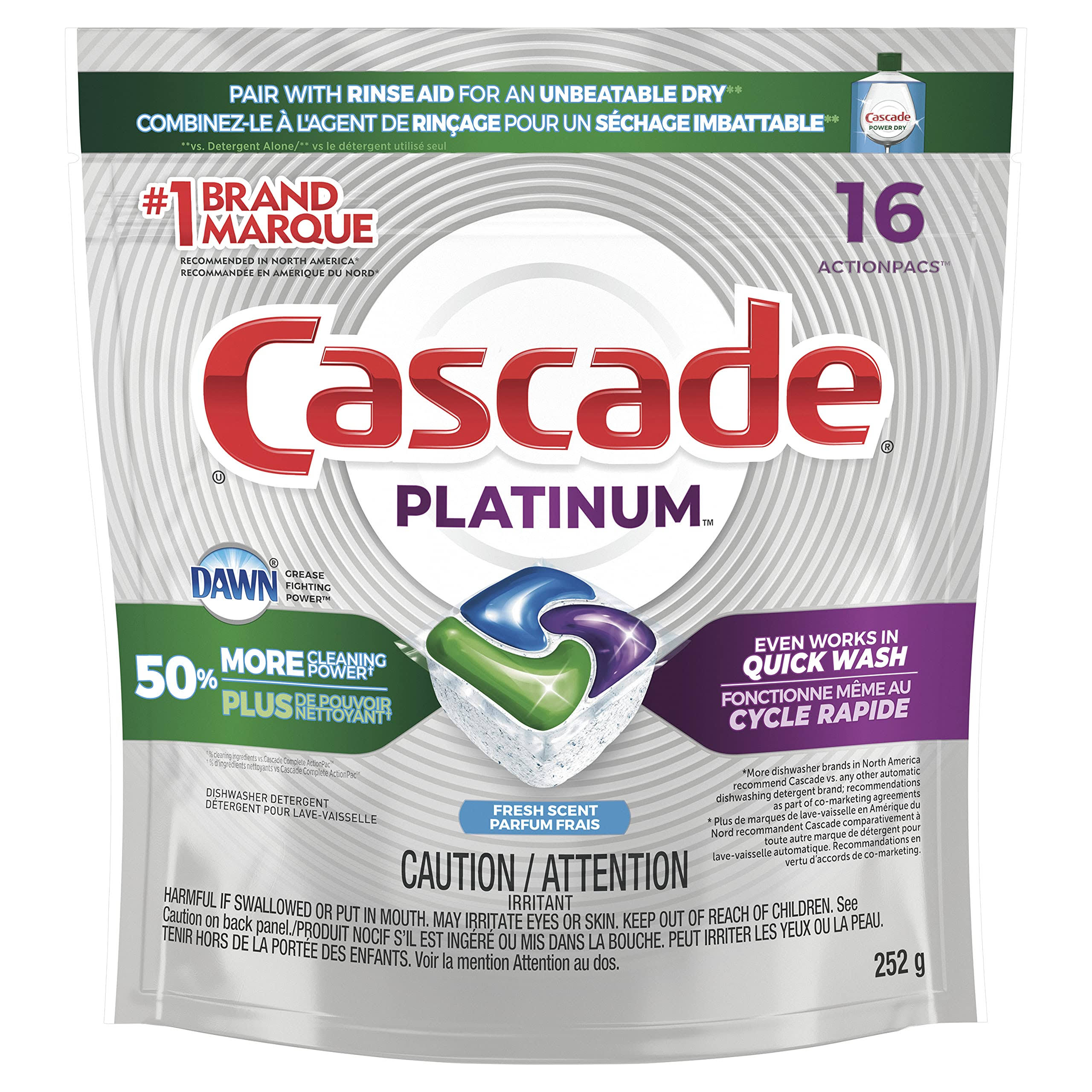 Cascade Platinum Actionpacs Dishwasher Detergent - Fresh Scent, 16ct