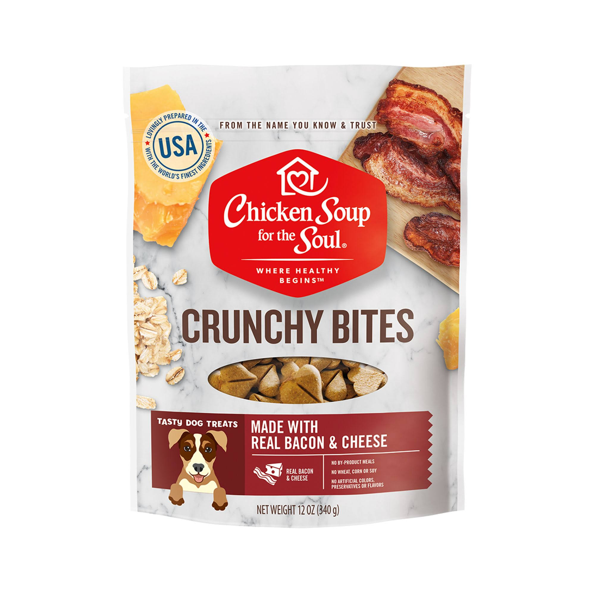 Chicken Soup for The Soul - Crunchy Bites Bacon & Cheese. Dog Treats. 12 oz