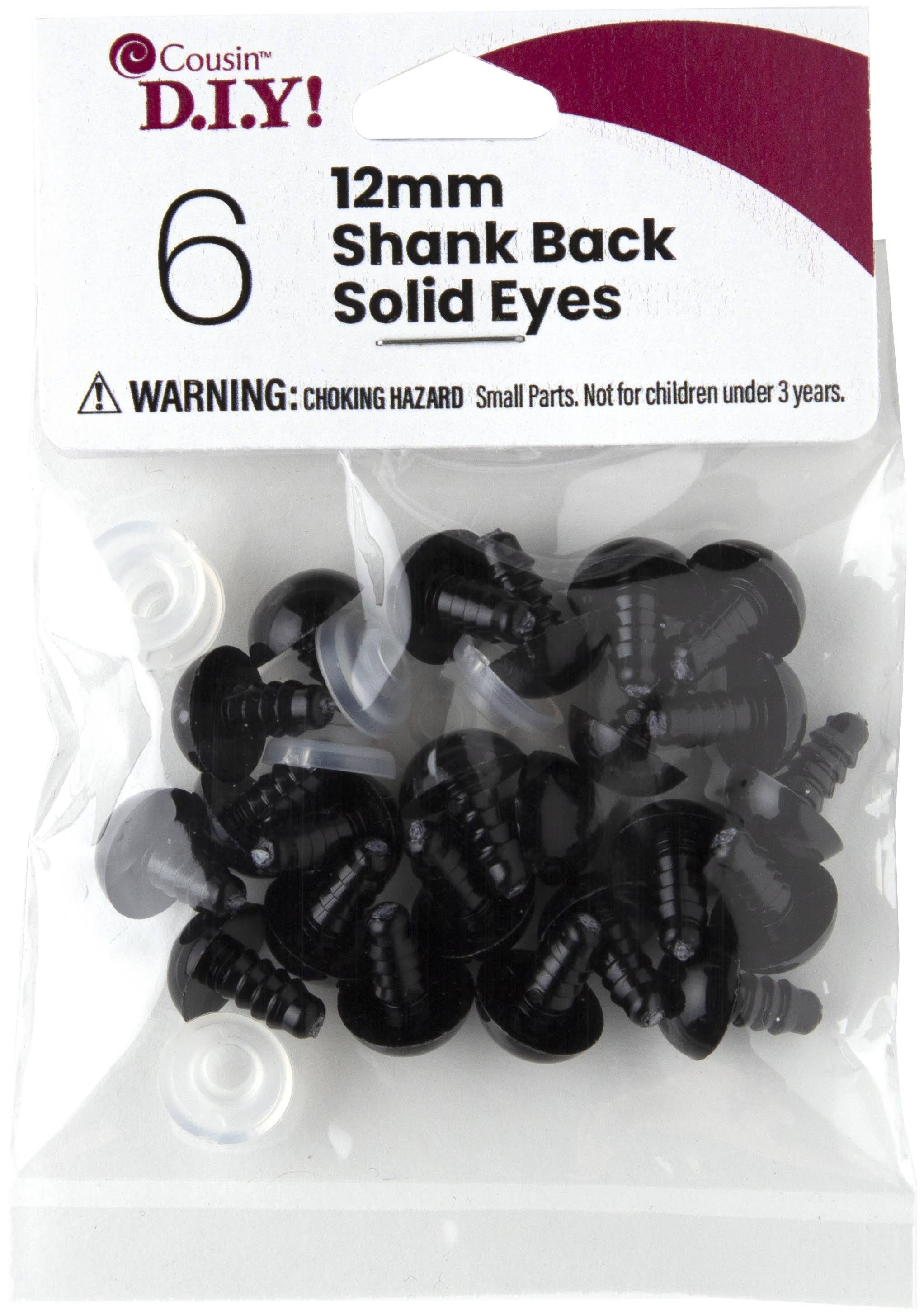 Shank Back Solid Eyes 12mm 6/Pkg Black