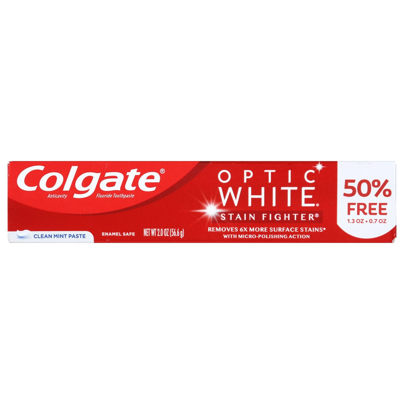 Colgate Optic White Toothpaste, Anticavity Fluoride, Clean Mint Paste - 2.0 oz
