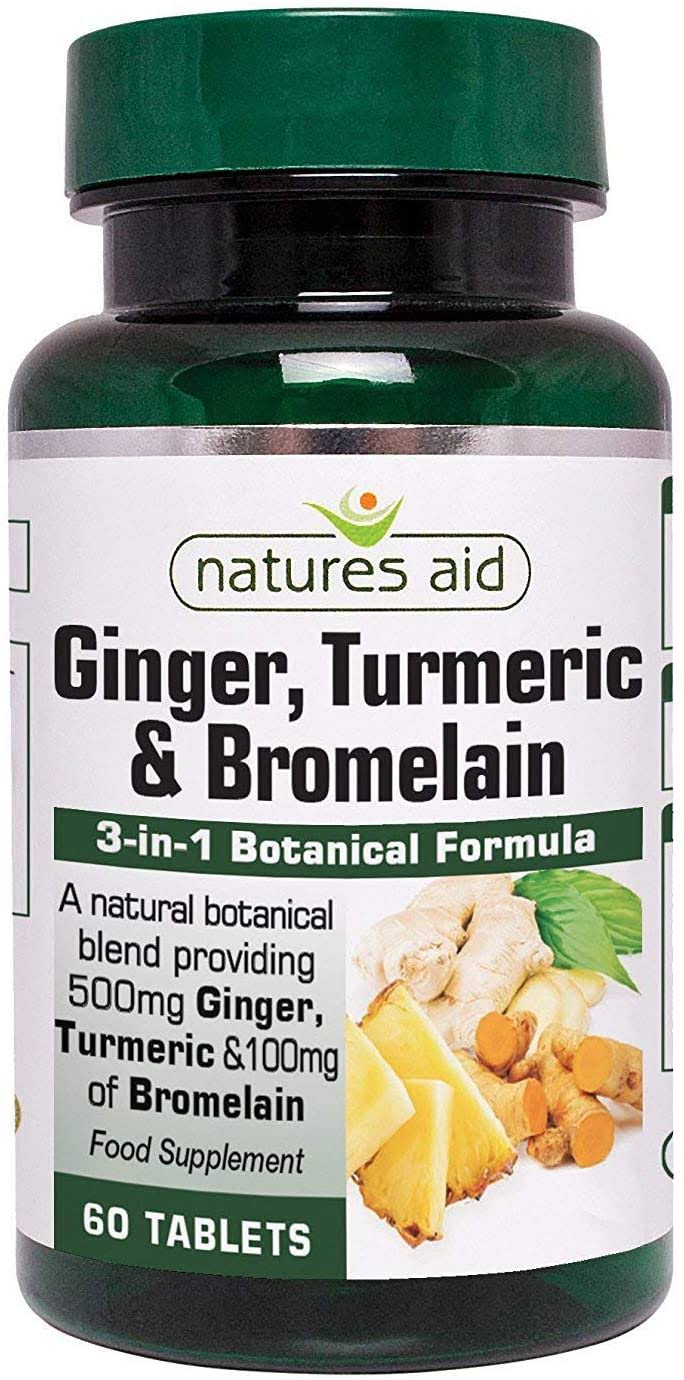 Natures Aid Ginger Turmeric Bromelain, 60 Tablets