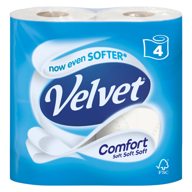 Velvet Comfort Toilet Rolls - White, 4ct