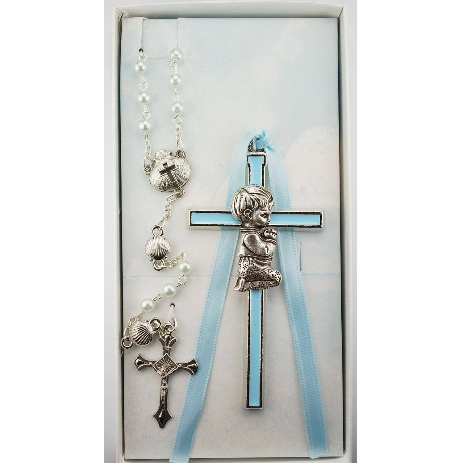 (Bs52) Blue Boy Cross & Shell Rosary