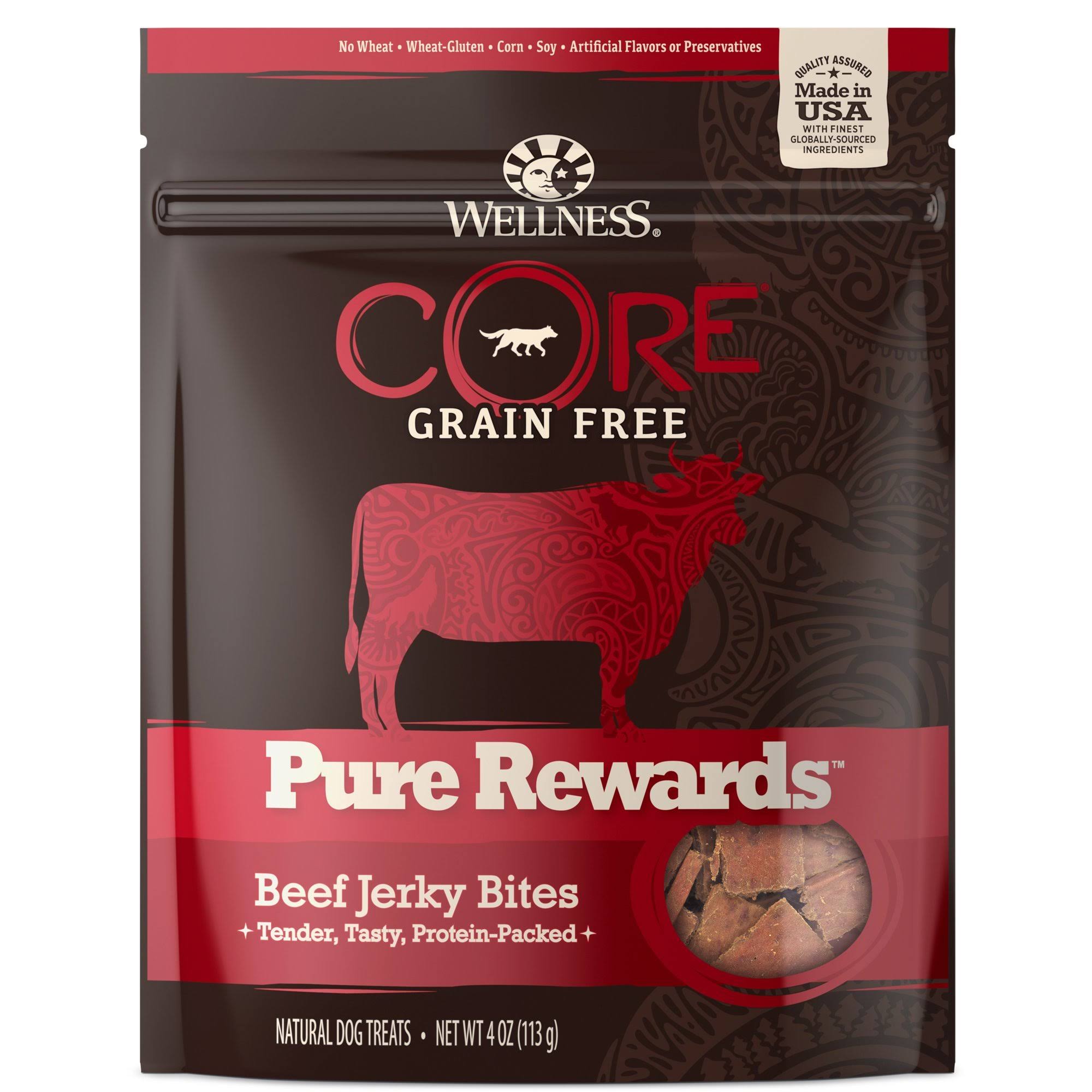 Wellness Core Pure Rewards Natural Dog Treats - Soft Beef Jerky Bites, 113g