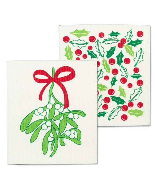 Abbott White & Green Holly & Mistletoe Dishcloth Set One-Size